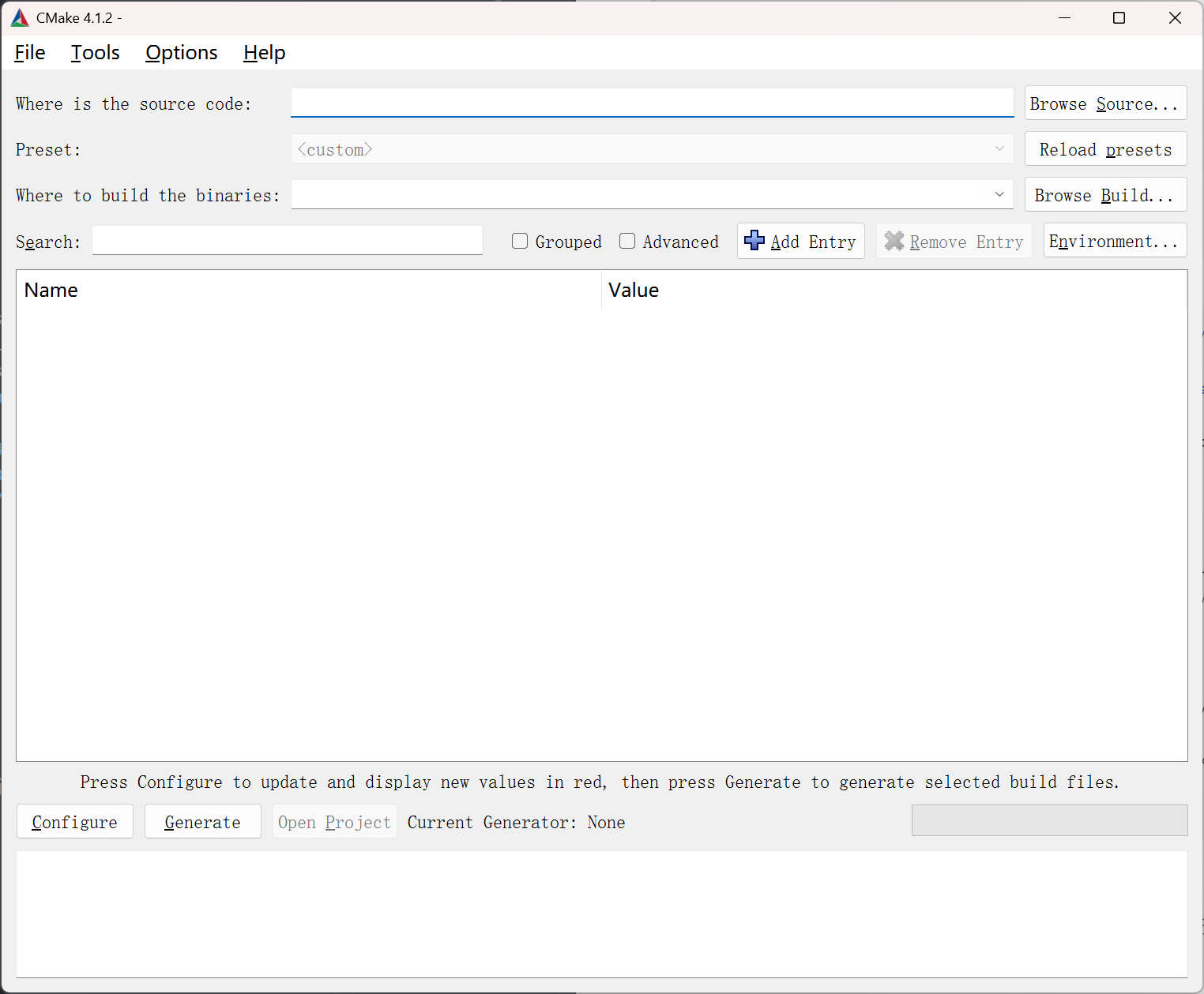 CMake-GUI程序界面